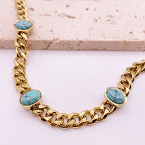 Gold Chain Necklace with Turquoise Accents